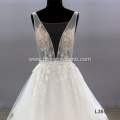 2021 Elegant Illusion Tulle Sexy Backless High Quality Beautiful Flower Pattern Lace Wedding Bride Gown